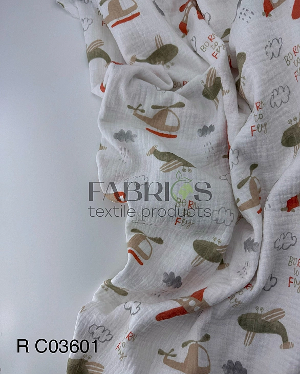 M 2014 C2 Муслін жатка 2-х шаровий принт дитячий літаки, хмарки на білому 100% бавовна 135-140 см 12