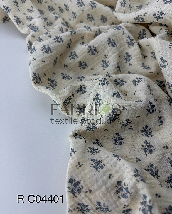 MR C04401 | RAINBOW-C04401 Муслін жатка 2-х шаровий принт квіти дзвіночки на айворі 100% бавовна 135
