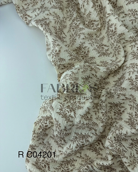 M 5039 C3 | RAINBOW-C04201 Муслін жатка 2-х шаровий принт квіти польові трави коричневі на айворі 10