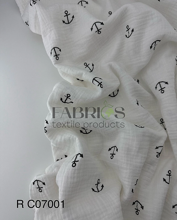M 07001 C02 | RAINBOW-C07 Муслін жатка 2-х шаровий принт якоря морські на білому 100% бавовна 135-14