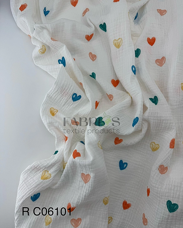 MR C06101 | RAINBOW-C06101 | M 313 C2 Муслін жатка 2-х шаровий принт LOVE сердечки великі акварельні