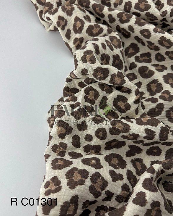 M 115 C 3 Муслін жатка 2-х шаровий принт цятки леопард коричневі на айворі 100% бав
