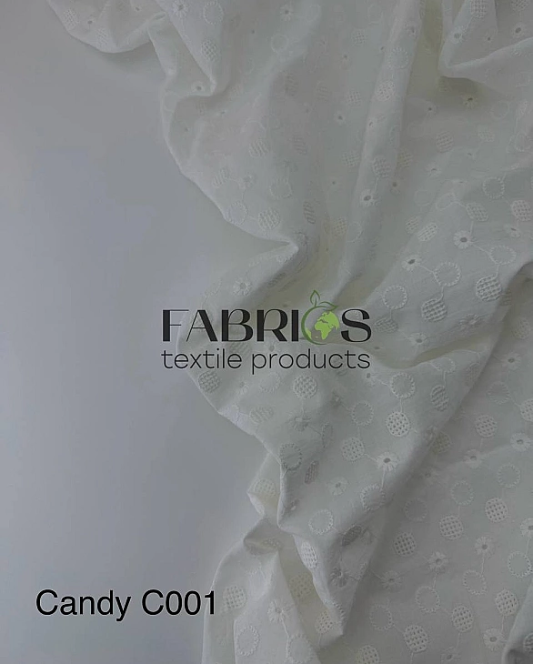 CANDY-C001 Батист вишивка принт геометричний кружечки, квіти на молочному 100% бавовна 135см 90-100