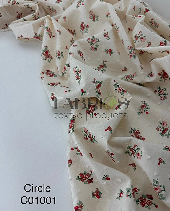 CIRCLE-6 C01001 | ANTONIA Батист мушка принт квіти червоні на айворі 100% бавовна 140-146 см 90-100