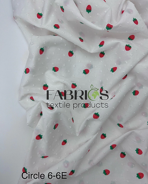 CIRCLE-6 E | ANTONIA-C003 Батист мушка принт фрукти,ягоди, овочі полуниці на молочному 100% бавовна