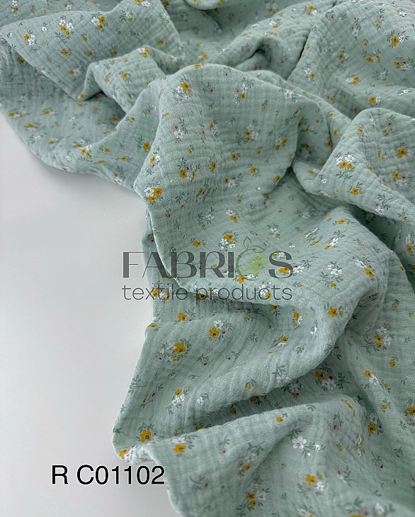 M 01102 C92 | RAINBOW-C01 Муслін жатка 2-х шаровий принт квіти дрібні букети на попилясто м'ятному 1