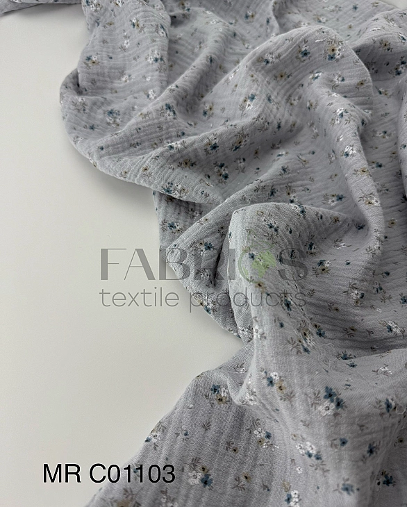 M 01103 C93 | RAINBOW-C01 Муслін жатка 2-х шаровий принт квіти дрібні букети на сірому олов'яному 10