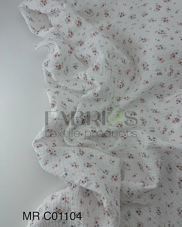 M 01104 C02 | RAINBOW-C01 Муслін жатка 2-х шаровий принт квіти дрібні букети на молочному 100% бавов