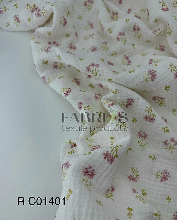 M 01401 C02 | RAINBOW-C01 Муслін жатка 2-х шаровий принт квіти букети на молочному 100% бавовна 135-