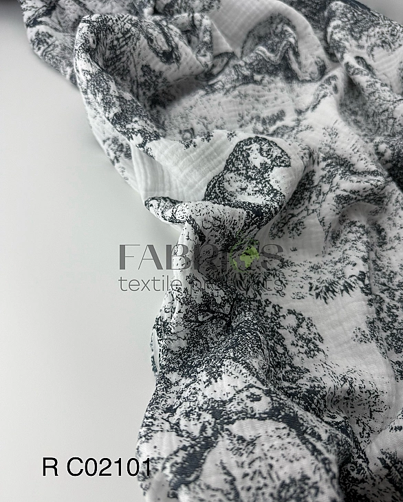 M 104 C2 Муслін жатка 2-х шаровий принт Діор рослинно-тваринний великий на молочному 100% бавовна 13