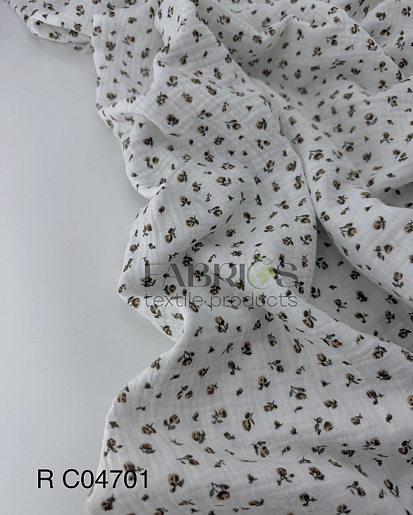 M 04701 C02 | RAINBOW-C04 Муслін жатка 2-х шаровий принт квіти троянди дрібні бежеві на молочному 10