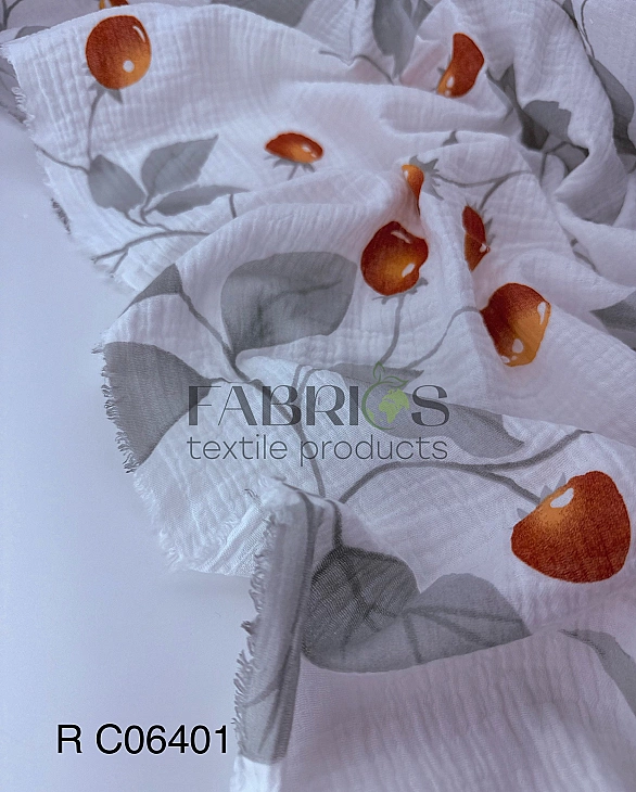 M 06401 C02 | RAINBOW-C06 Муслін жатка 2-х шаровий принт фрукти,ягоди, овочі листочки з ягодами на м