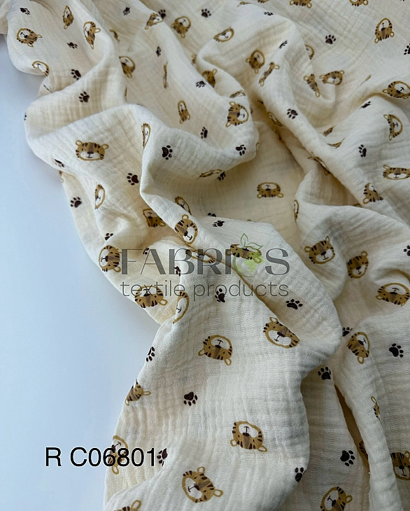 M 220 C 3 Муслін жатка 2-х шаровий принт звірята тигрята на айворі 100% бавовна 135-