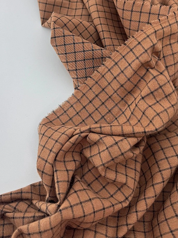 DENNIS 1C6 варена бавовна з начісом принт геометричний клітинка чорна на коричневому 100% бавовна 14