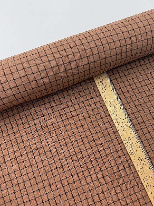 DENNIS 1C6 варена бавовна з начісом принт геометричний клітинка чорна на коричневому 100% бавовна 14