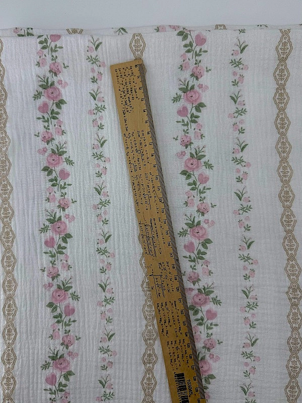 MR C03301 | RAINBOW-C03301 Муслін жатка 2-х шаровий принт квіти троянди рожеві з бежевим візерунком