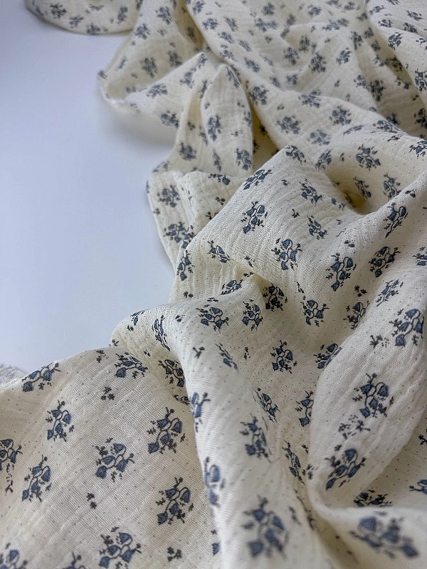 MR C04401 | RAINBOW-C04401 Муслін жатка 2-х шаровий принт квіти дзвіночки на айворі 100% бавовна 135