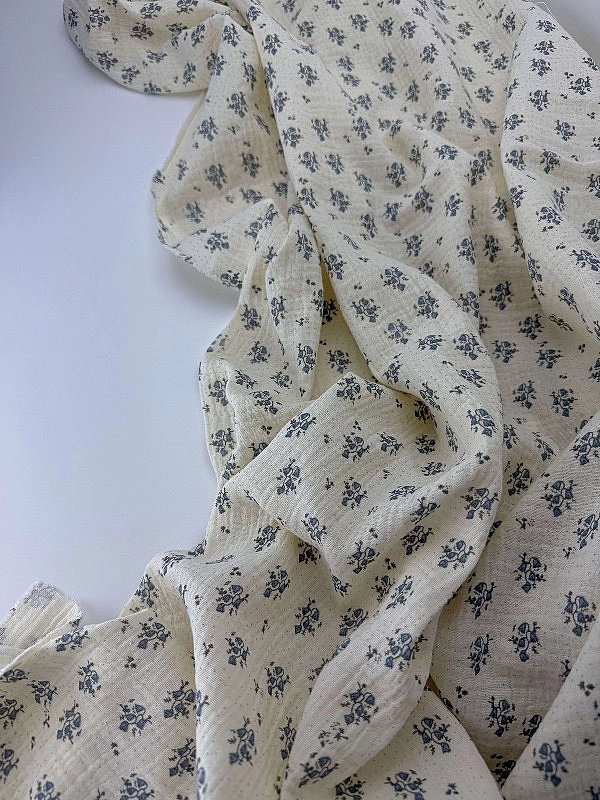 MR C04401 | RAINBOW-C04401 Муслін жатка 2-х шаровий принт квіти дзвіночки на айворі 100% бавовна 135