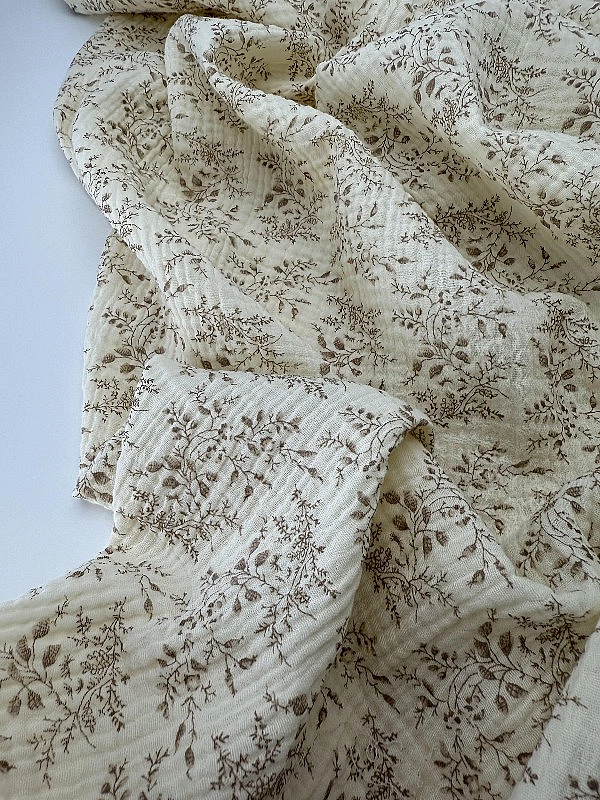 M 5039 C3 | RAINBOW-C04201 Муслін жатка 2-х шаровий принт квіти польові трави коричневі на айворі 10