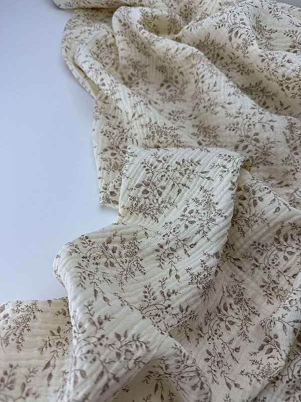 M 5039 C3 | RAINBOW-C04201 Муслін жатка 2-х шаровий принт квіти польові трави коричневі на айворі 10