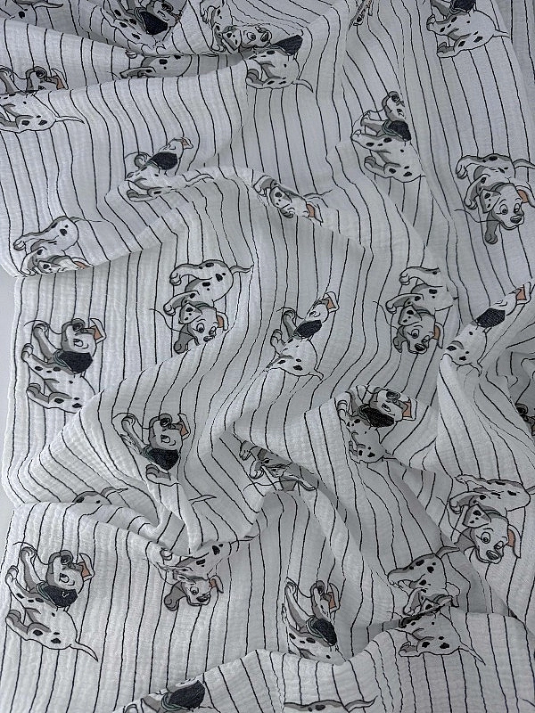 M 2015 C2 Муслін жатка 2-х шаровий принт звірята собачки далматинці, смужка на молочному 100% бавовн