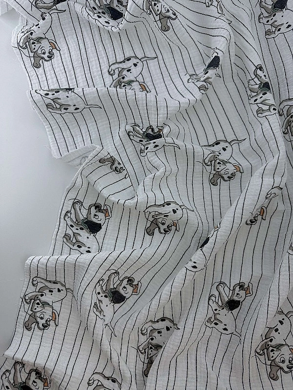 M 2015 C2 Муслін жатка 2-х шаровий принт звірята собачки далматинці, смужка на молочному 100% бавовн