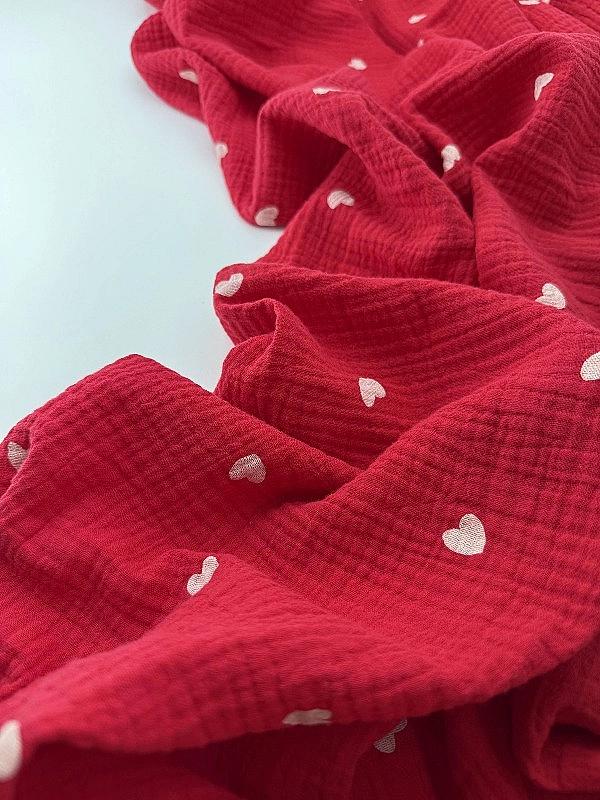 M 315 C36 Муслін 2-х шаровий принт LOVE сердечки дрібні білі на червоному 100% бавовна 135-140 см 12