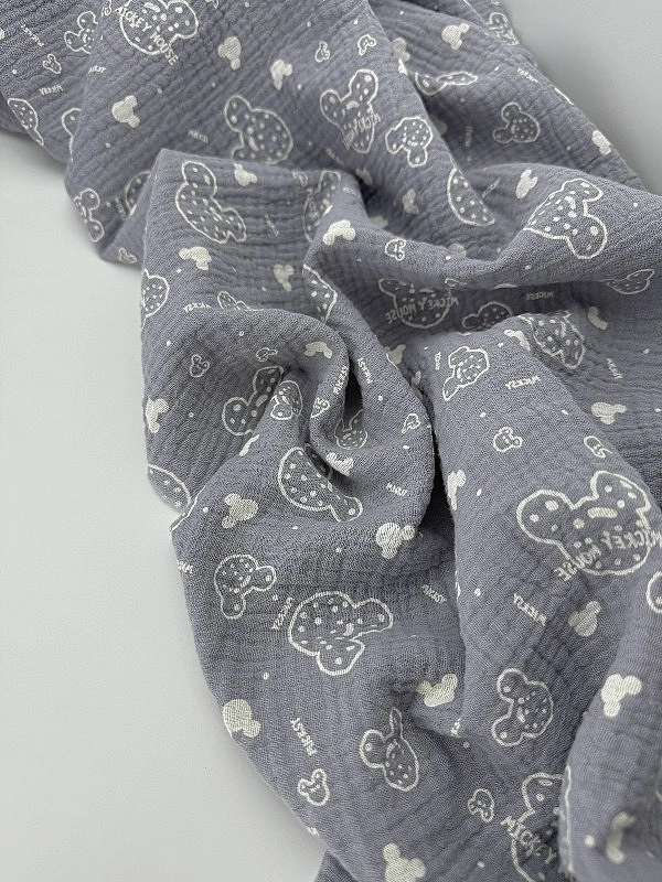 M-11/D-29-50 Муслін жатка 2-х шаровий принт звірята Міккі Мауси на сірому 100% бавовна 135-140 см 12