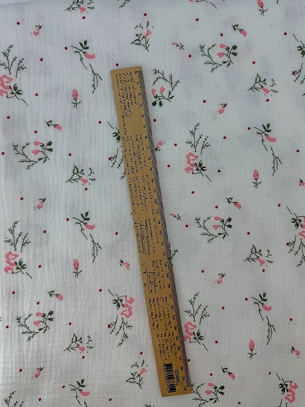 M 5003 C2 Муслін жатка 2-х шаровий принт квіти прованс рожеві на молочному 100% бавовна 135-140 см 1