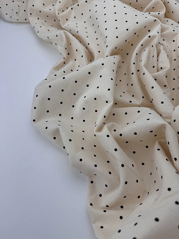MM R3-C3 Муслін жатка 2-х шаровий принт геометричний горошки чорні дрібні на айворі 100% бавовна 135