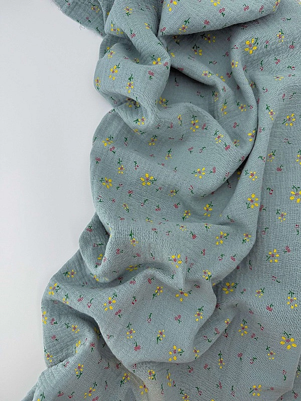 2023030C38 Муслін жатка 2-х шаровий принт квіти ромашки жовті на шавлії 100% бавовна 135-140 см 125-