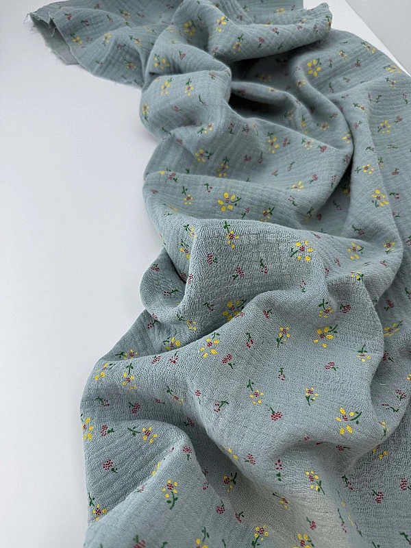 2023030C38 Муслін жатка 2-х шаровий принт квіти ромашки жовті на шавлії 100% бавовна 135-140 см 125-