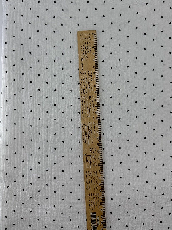 MM R3-C2 Муслін жатка 2-х шаровий принт геометричний горошки чорні дрібні на молочному 100% бавовна