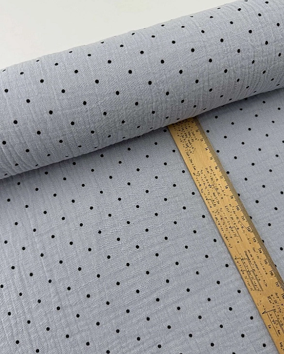 M 6006 C32 Муслін 2-х шаровий принт геометричний горохи на світло-сірому 100% бавовна 160 см 125-135