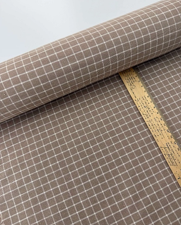 M 6010 C5 Муслін 2-х шаровий принт геометричний клітинка на біло-бежевому 100% бавовна 160 см 125-13