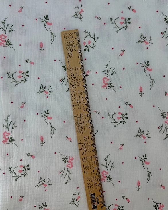 M 5003 C2 Муслін жатка 2-х шаровий принт квіти прованс рожеві на молочному 100% бавовна 135-140 см 1
