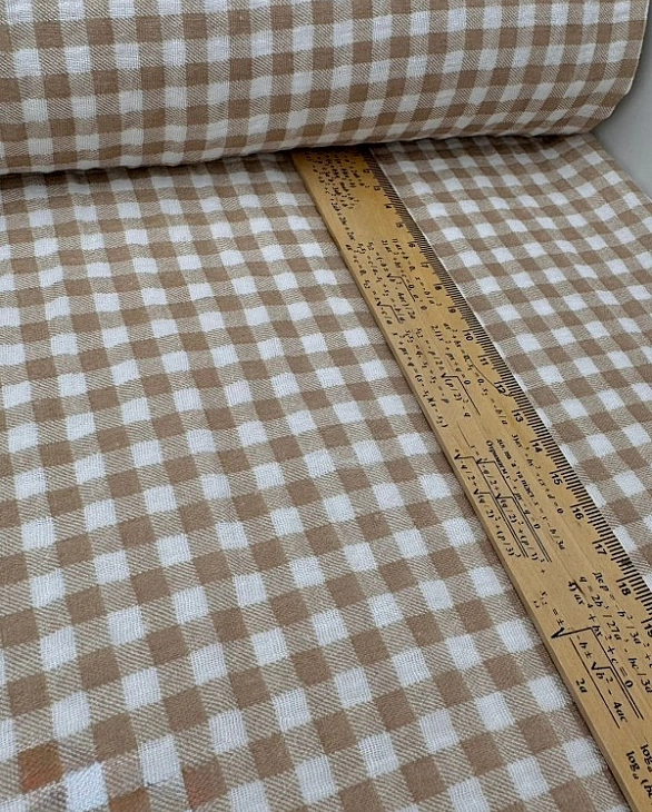 MINT-2 Муслін жатка 2-х шаровий принт геометричний клітинка бежева на молочному 100% бавовна 135-140