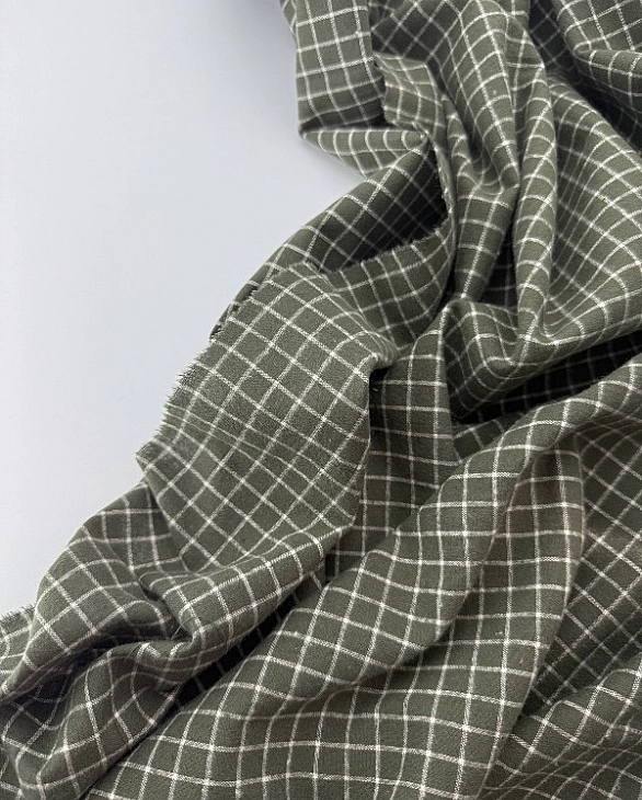 DENNIS 1C10 варена бавовна з начісом принт геометричний клітинка біла на оливковому 100% бавовна 145