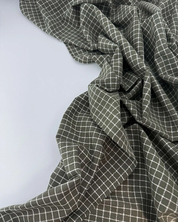 DENNIS 1C10 варена бавовна з начісом принт геометричний клітинка біла на оливковому 100% бавовна 145