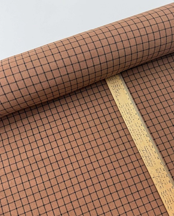 DENNIS 1C6 варена бавовна з начісом принт геометричний клітинка чорна на коричневому 100% бавовна 14