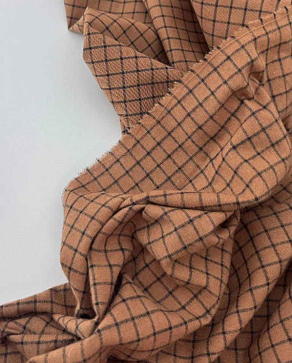 DENNIS 1C6 варена бавовна з начісом принт геометричний клітинка чорна на коричневому 100% бавовна 14