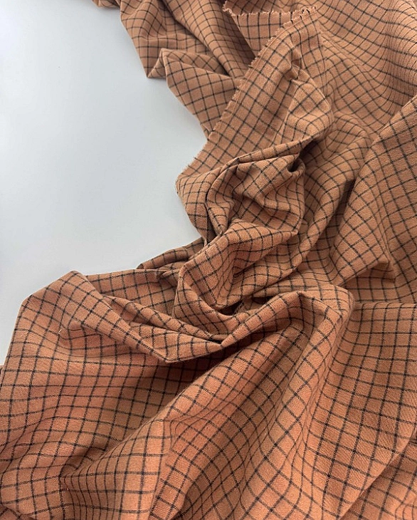 DENNIS 1C6 варена бавовна з начісом принт геометричний клітинка чорна на коричневому 100% бавовна 14