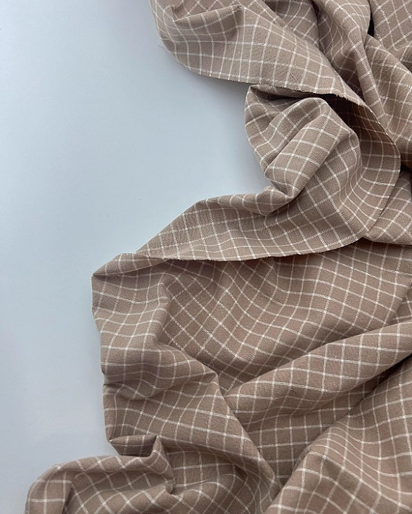 DENNIS 1C7 варена бавовна з начісом принт геометричний клітинка біла на бежевому 100% бавовна 145-15