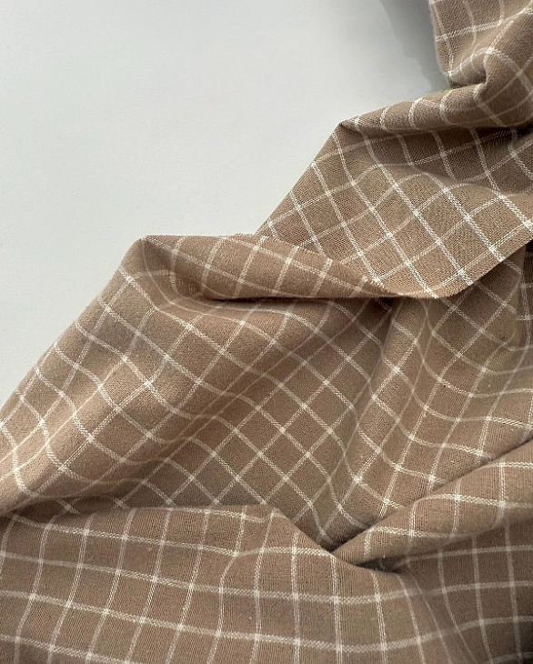 DENNIS 1C7 варена бавовна з начісом принт геометричний клітинка біла на бежевому 100% бавовна 145-15