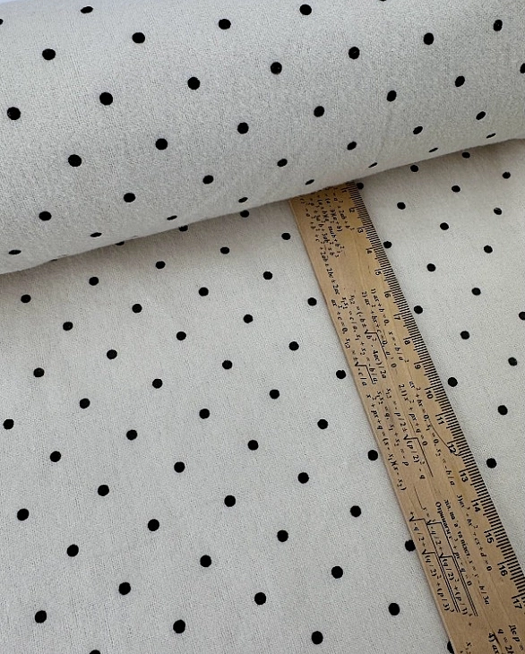 MM R3-C3 Муслін жатка 2-х шаровий принт геометричний горошки чорні дрібні на айворі 100% бавовна 135