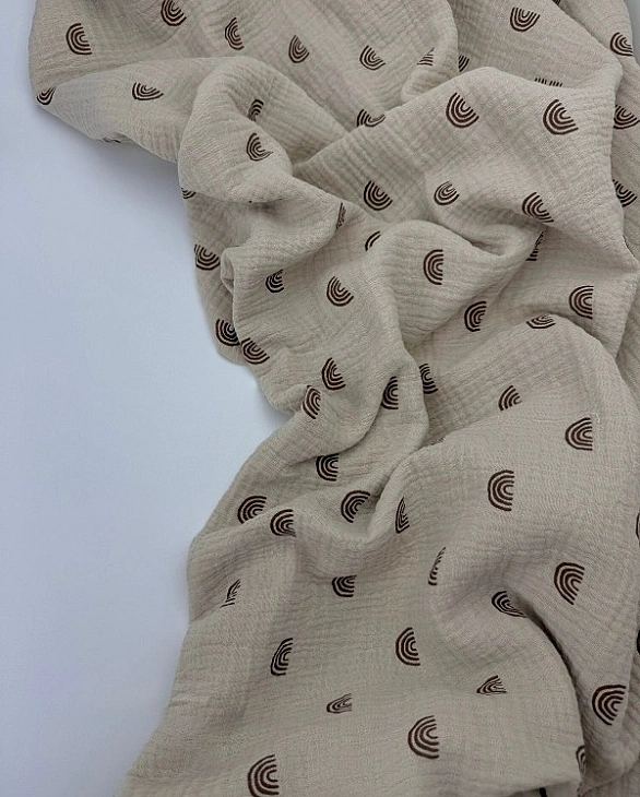 STAR-80003 | MUSLIN PRINTING-STAR-80003 Муслін жатка 2-х шаровий принт дитячий веселки коричневі на