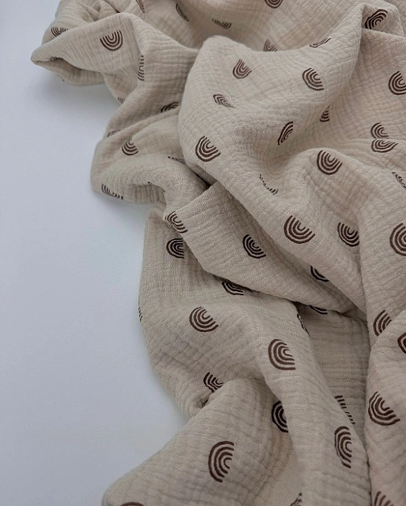 STAR-80003 | MUSLIN PRINTING-STAR-80003 Муслін жатка 2-х шаровий принт дитячий веселки коричневі на