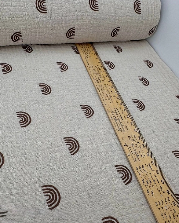 STAR-80003 | MUSLIN PRINTING-STAR-80003 Муслін жатка 2-х шаровий принт дитячий веселки коричневі на