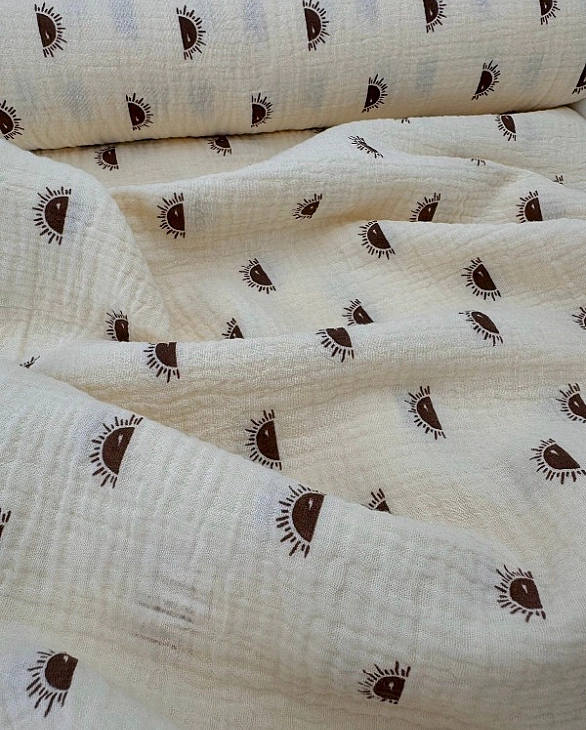 STAR-80010 | MUSLIN PRINTING-STAR-80010 Муслін жатка 2-х шаровий принт дитячий сонечко на айворі 100