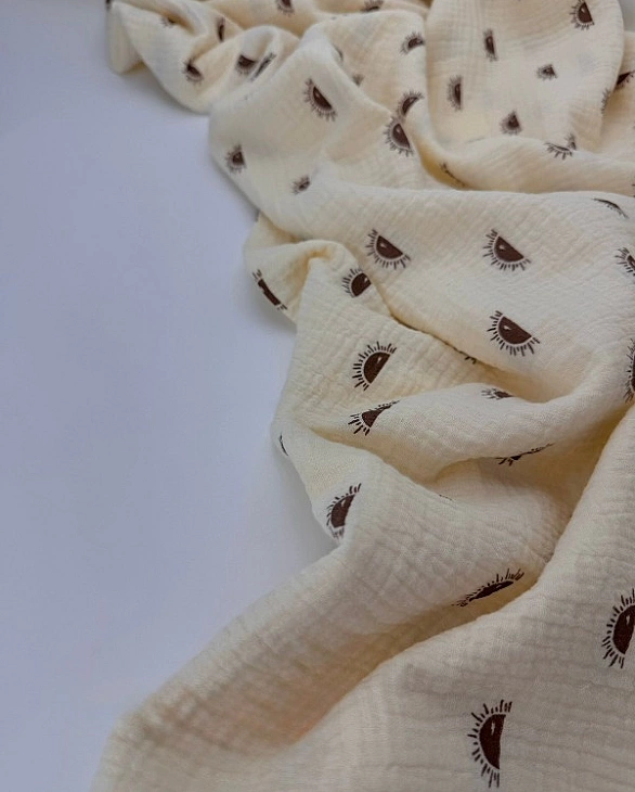 STAR-80010 | MUSLIN PRINTING-STAR-80010 Муслін жатка 2-х шаровий принт дитячий сонечко на айворі 100